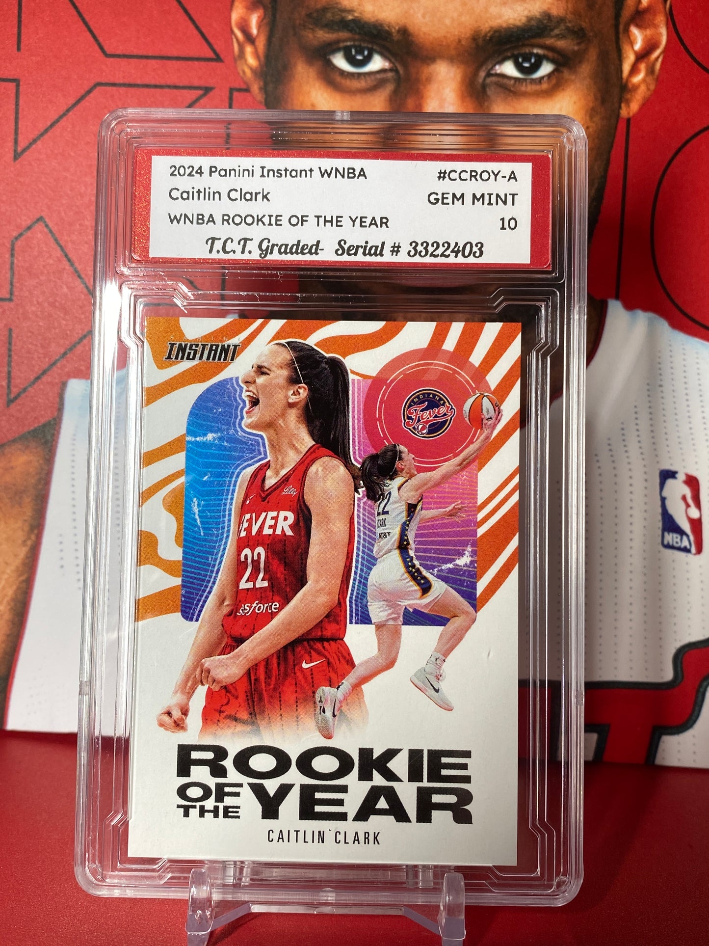 2024 Panini Instant WNBA #CCROY-A Caitlin Clark Rookie Of The Year Card T.C.T. Graded Gem Mint 10 card stand included