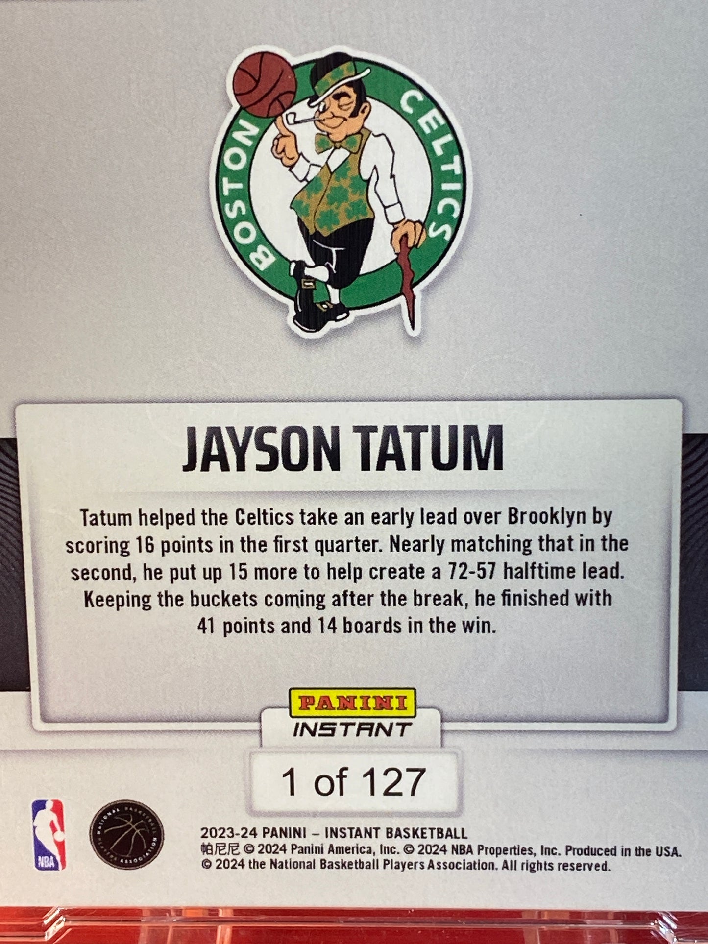 2023-24 Panini Instant NBA #355 Jayson Tatum Championship Year “Road Win” T.C.T. Graded Gem Mint 10