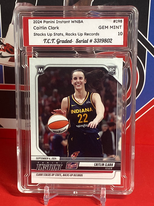 2024 Panini Instant WNBA #198 Caitlin Clark Rookie Card Stacks Up Stats, Racks Up Records T.C.T. Graded Gem Mint 10