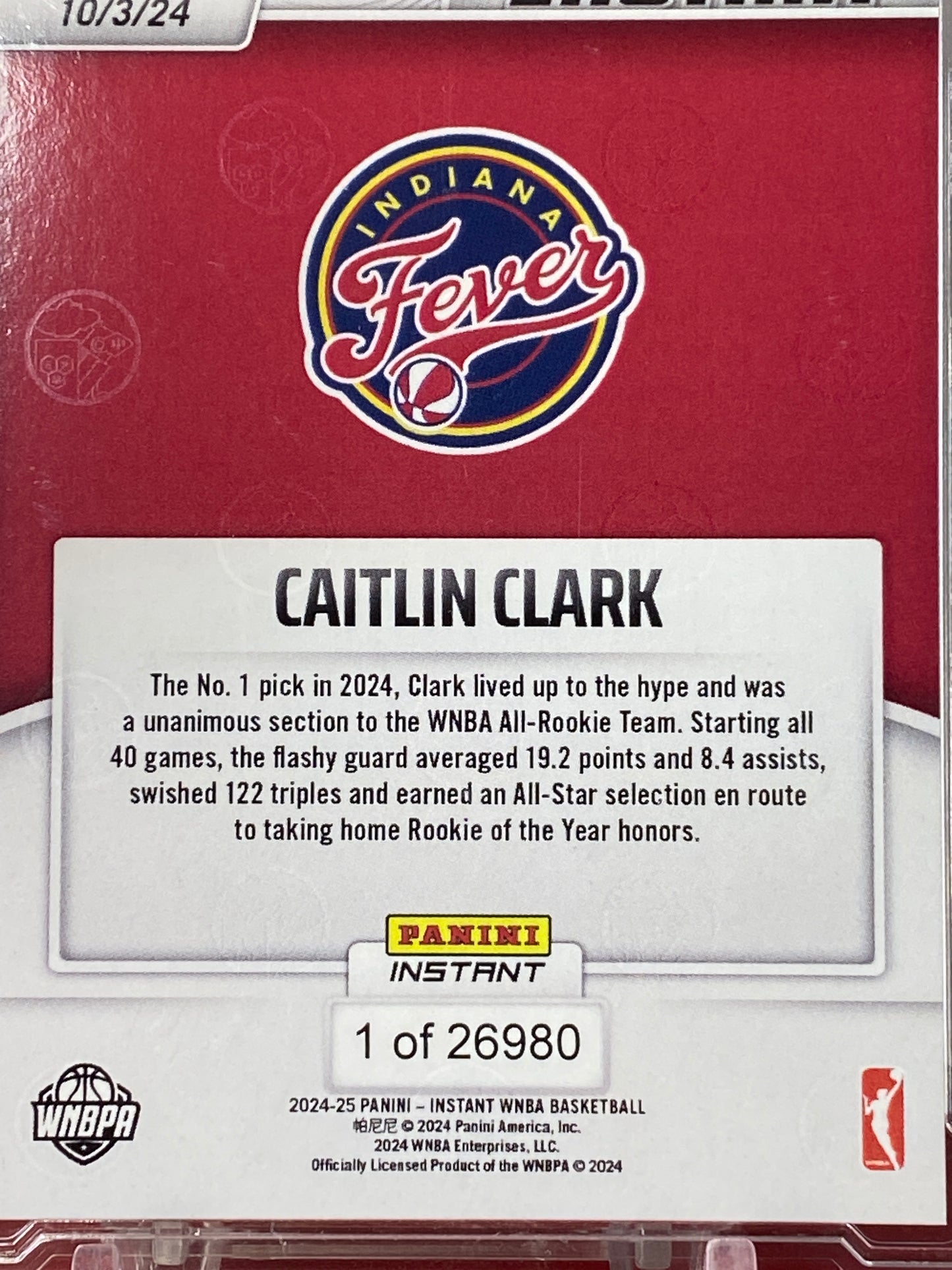 2024 Panini Instant WNBA #247 Caitlin Clark WNBA ALL-ROOKIE TEAM T.C.T. Graded Gem Mint 10