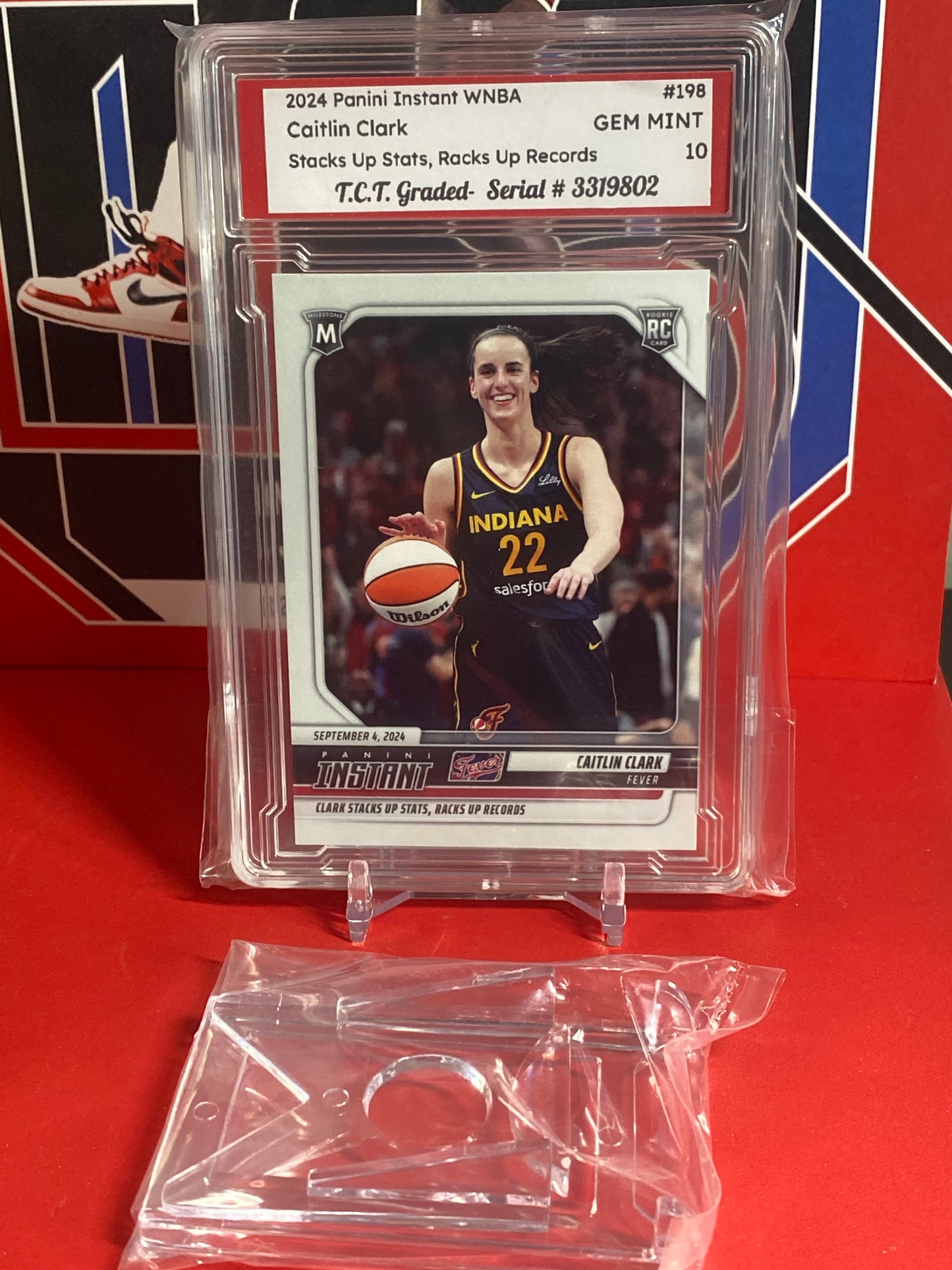 2024 Panini Instant WNBA #198 Caitlin Clark Rookie Card Stacks Up Stats, Racks Up Records T.C.T. Graded Gem Mint 10