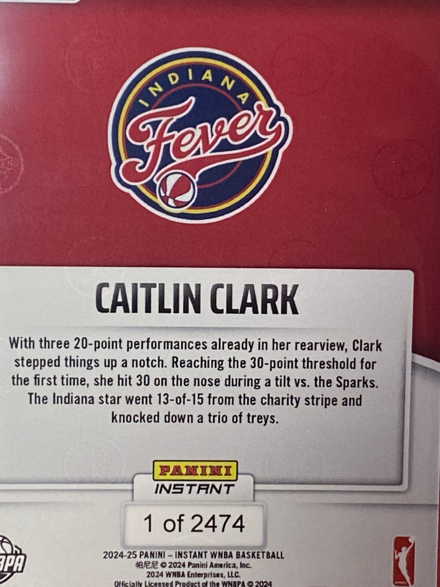 2024 Panini Instant #35 Caitlin Clark Rookie Card “raises the Bar” T.C.T. Graded Gem Mint 10