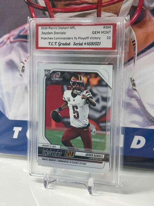 2024 Panini Instant NFL #264 Jayden Daniels Marches Commanders To Playoff Victory T.C.T. Graded Gem Mint 10 Rookie Card