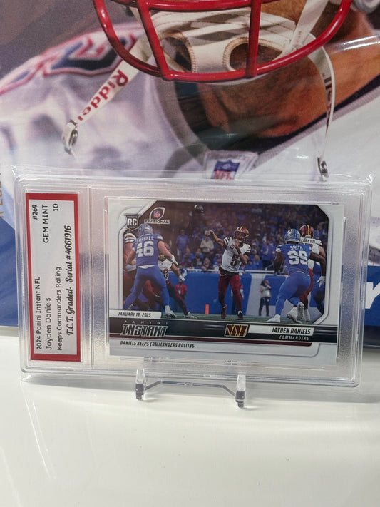 ling2024 Panini Instant NFL #269 Jayden Daniels Keeps Commanders Rol T.C.T. Graded Gem Mint 10 Rookie Card