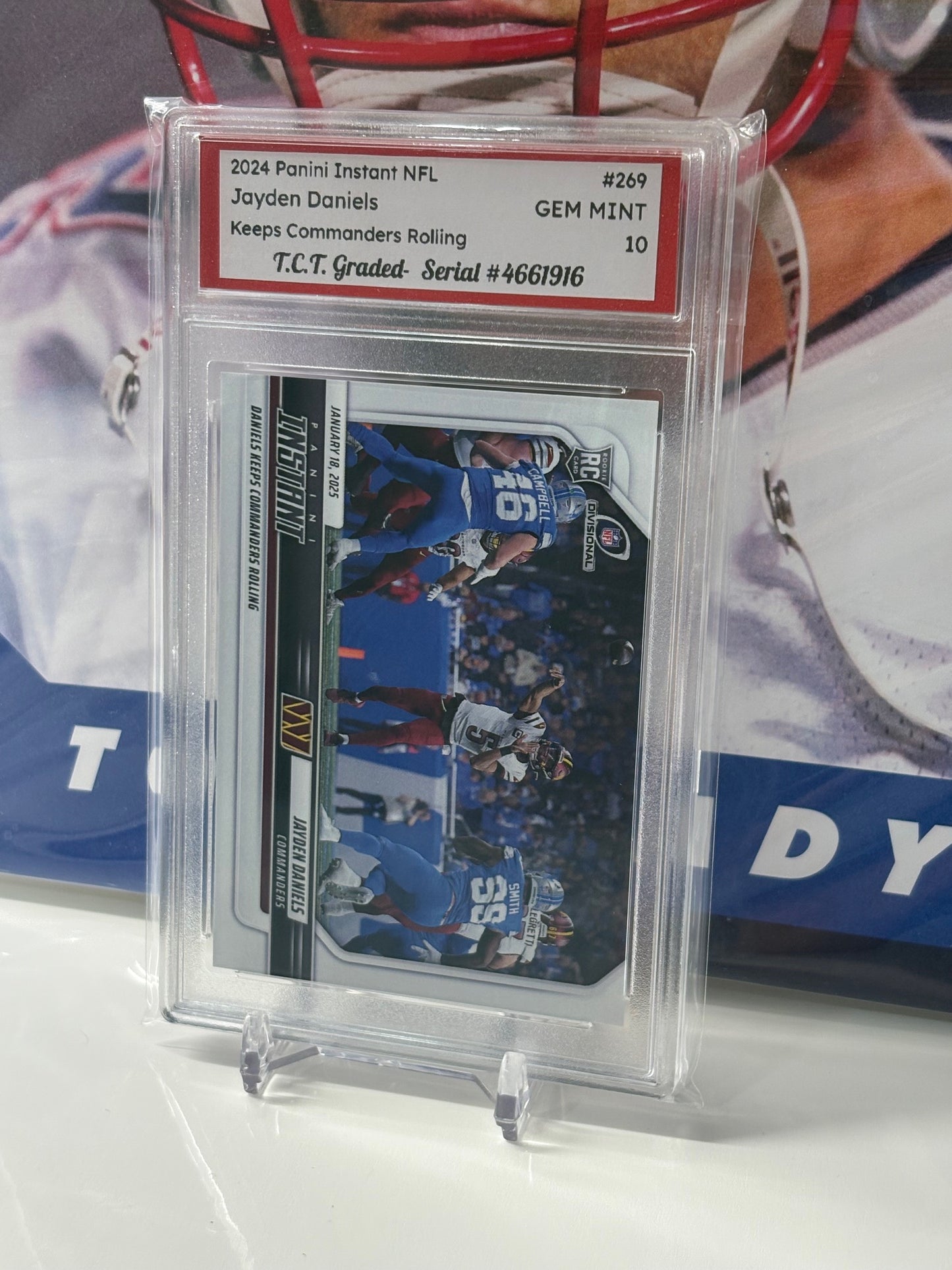 ling2024 Panini Instant NFL #269 Jayden Daniels Keeps Commanders Rol T.C.T. Graded Gem Mint 10 Rookie Card