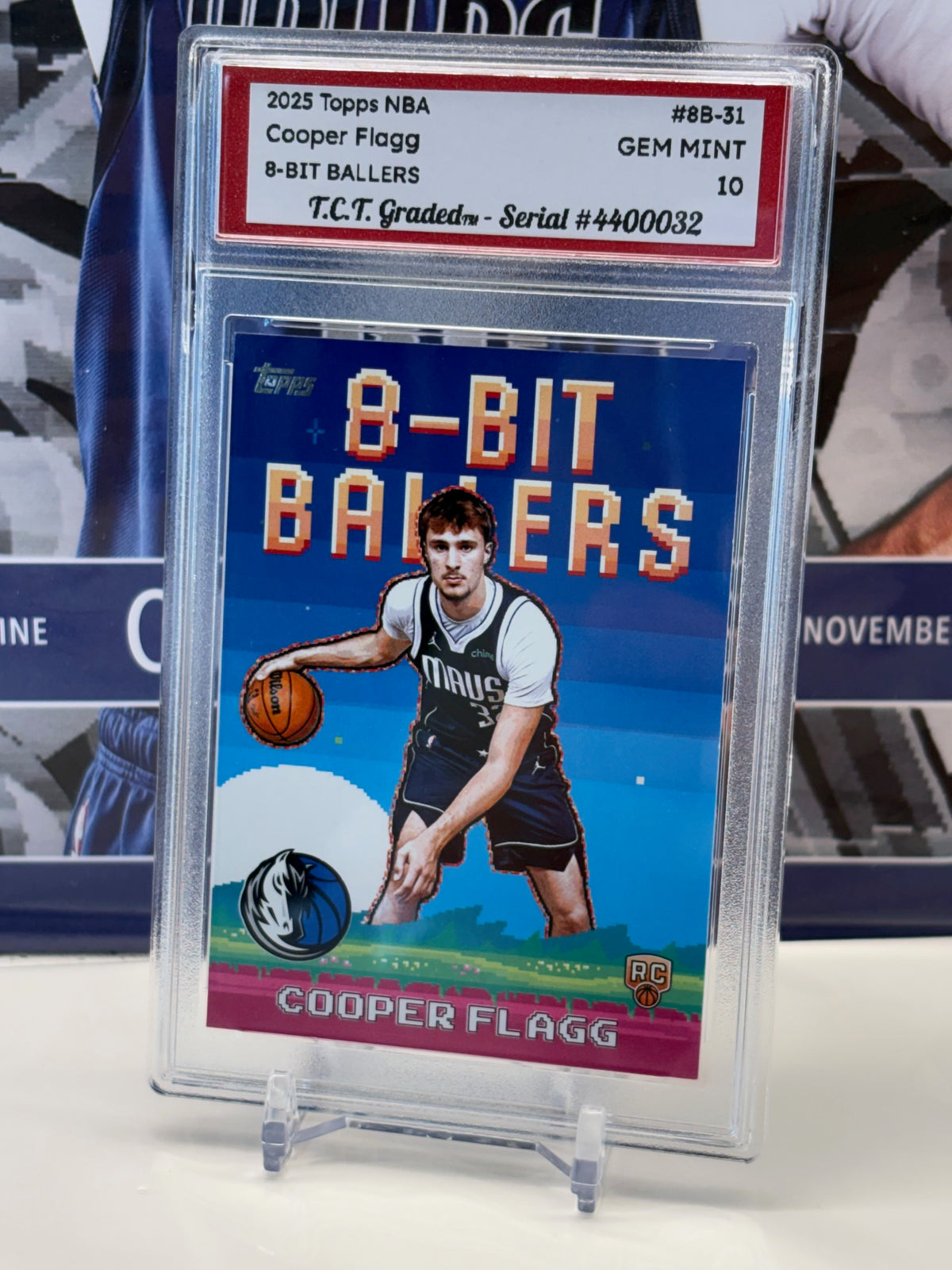 Cooper Flagg RC 2025 Topps NBA 8-Bit Ballers #8B-31 T.C.T. Graded(TM) Gem Mint 10 Card stand included