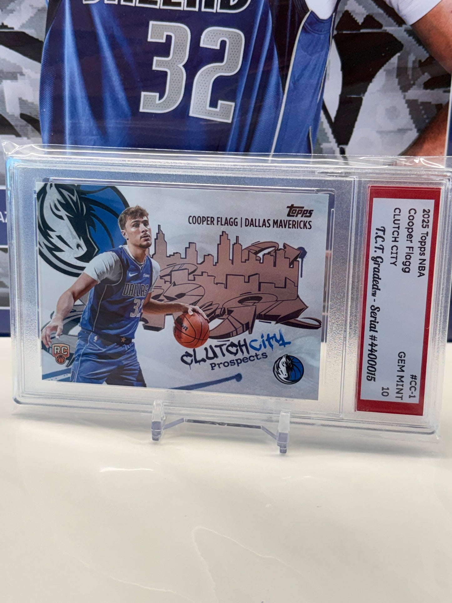 Cooper Flagg RC 2025 Topps NBA #CC-1 Clutch City T.C.T. Graded(TM) Gem Mint 10 Card stand included (Copy)