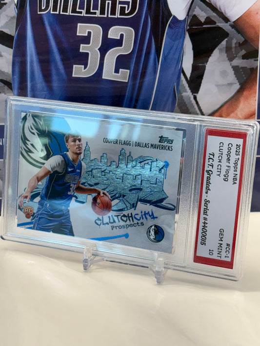Cooper Flagg RC 2025 Topps NBA #CC-1 Clutch City T.C.T. Graded(TM) Gem Mint 10 Card stand included (Copy)