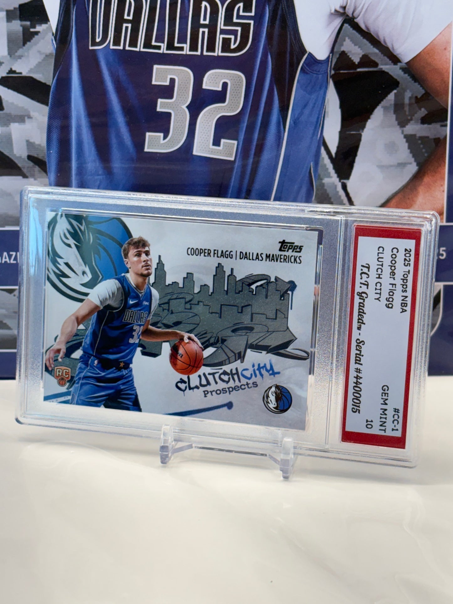 Cooper Flagg RC 2025 Topps NBA #CC-1 Clutch City T.C.T. Graded(TM) Gem Mint 10 Card stand included (Copy)