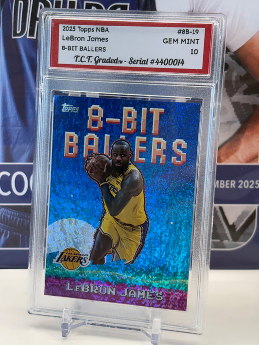 LeBron James 2025 Topps NBA 8-Bit Ballers #8B-19 T.C.T. Graded(TM) Gem Mint 10 Card stand included