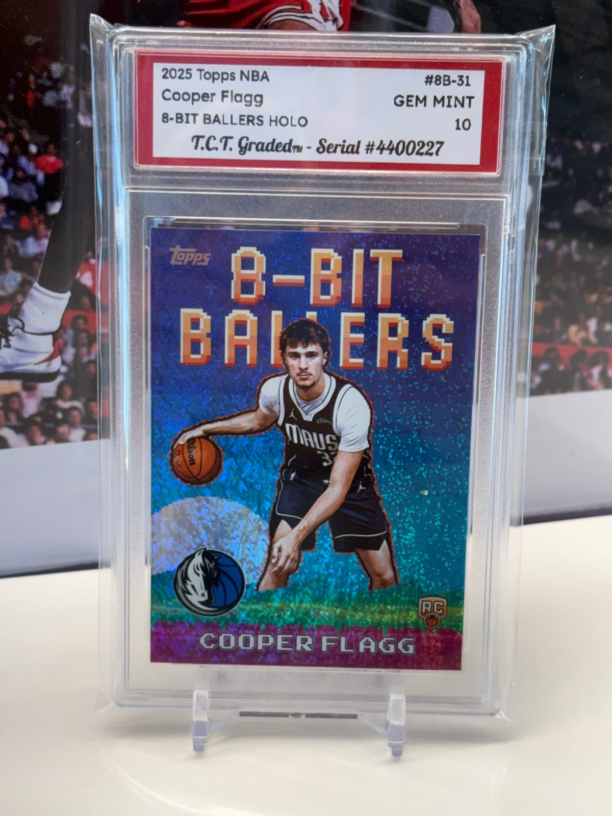 Cooper Flagg RC 2025 Topps NBA 8-Bit Ballers #8B-31 holo T.C.T. Graded(TM) Gem Mint 10 Card stand included