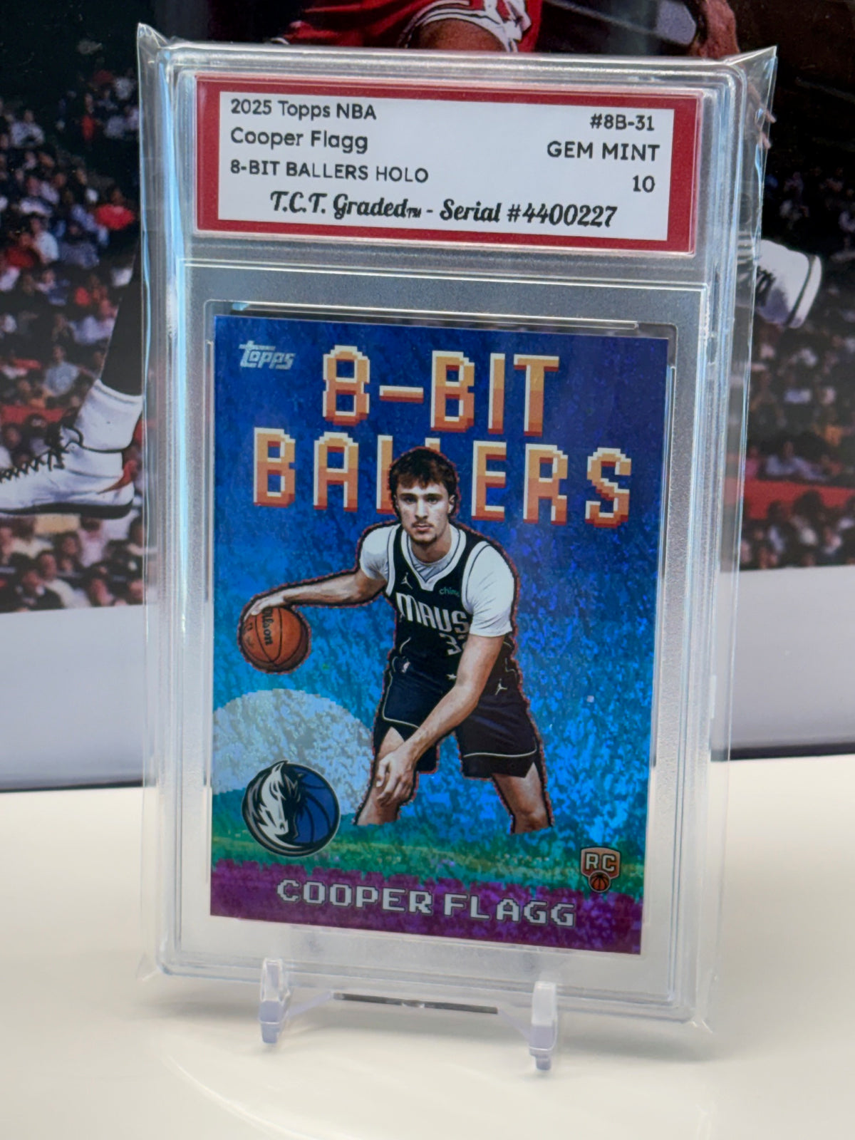 Cooper Flagg RC 2025 Topps NBA 8-Bit Ballers #8B-31 holo T.C.T. Graded(TM) Gem Mint 10 Card stand included