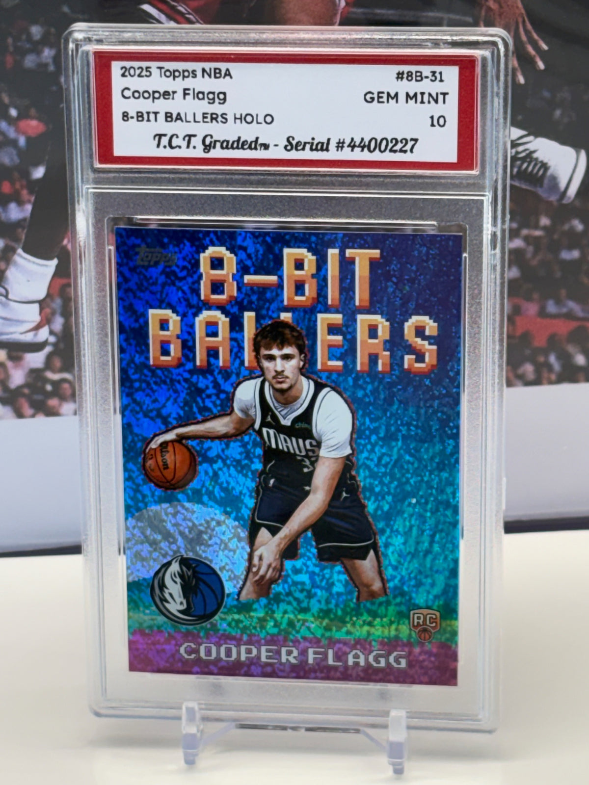 Cooper Flagg RC 2025 Topps NBA 8-Bit Ballers #8B-31 holo T.C.T. Graded(TM) Gem Mint 10 Card stand included