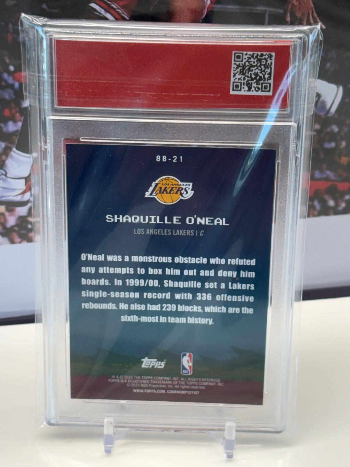 Shaquille O'Neal 2025 Topps NBA 8-Bit Ballers #8B-21 holo T.C.T. Graded(TM) Gem Mint 10 Card stand included