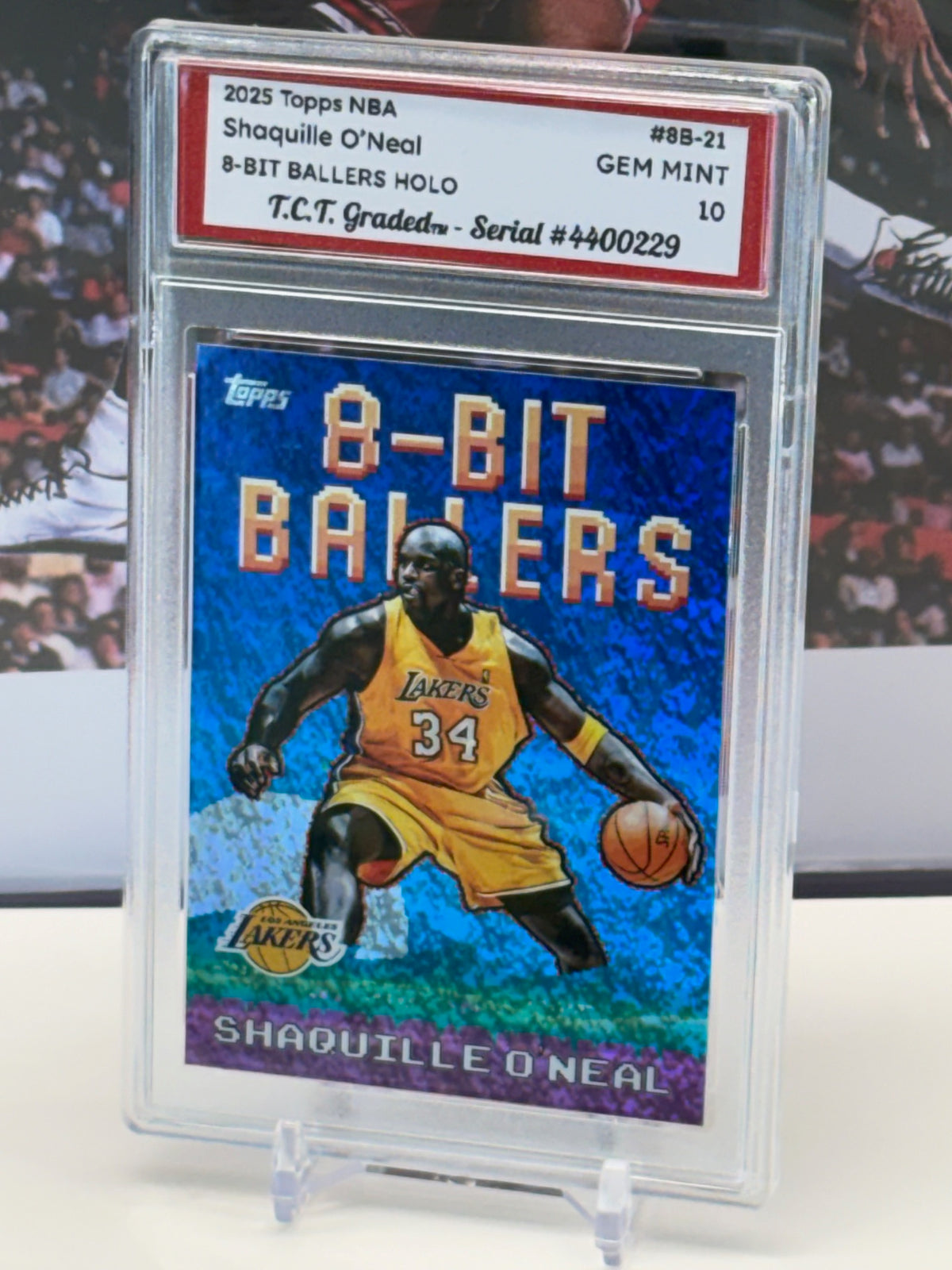 Shaquille O'Neal 2025 Topps NBA 8-Bit Ballers #8B-21 holo T.C.T. Graded(TM) Gem Mint 10 Card stand included