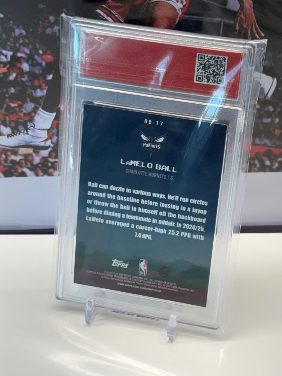 LaMelo Ball 2025 Topps NBA 8-Bit Ballers #8B-17 holo T.C.T. Graded(TM) Gem Mint 10 Card stand included