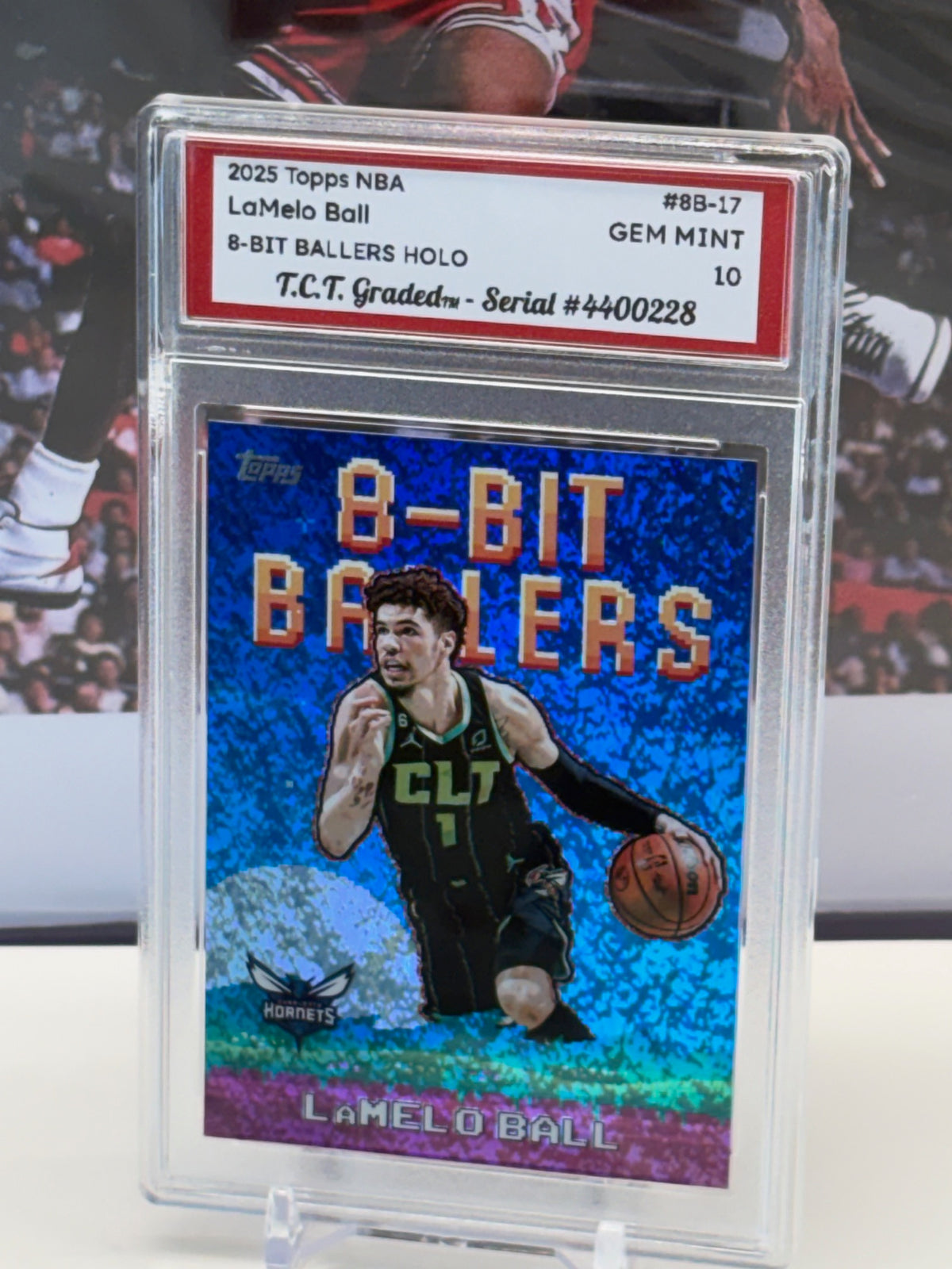 LaMelo Ball 2025 Topps NBA 8-Bit Ballers #8B-17 holo T.C.T. Graded(TM) Gem Mint 10 Card stand included