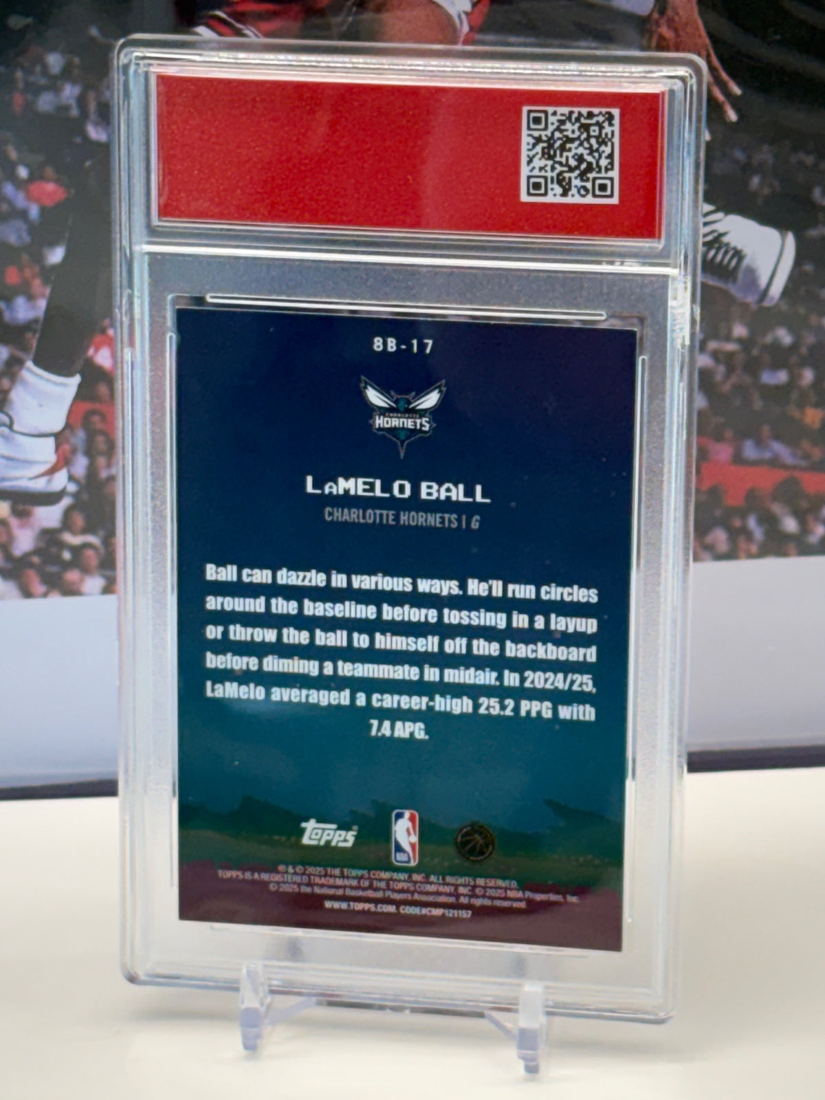 LaMelo Ball 2025 Topps NBA 8-Bit Ballers #8B-17 holo T.C.T. Graded(TM) Gem Mint 10 Card stand included