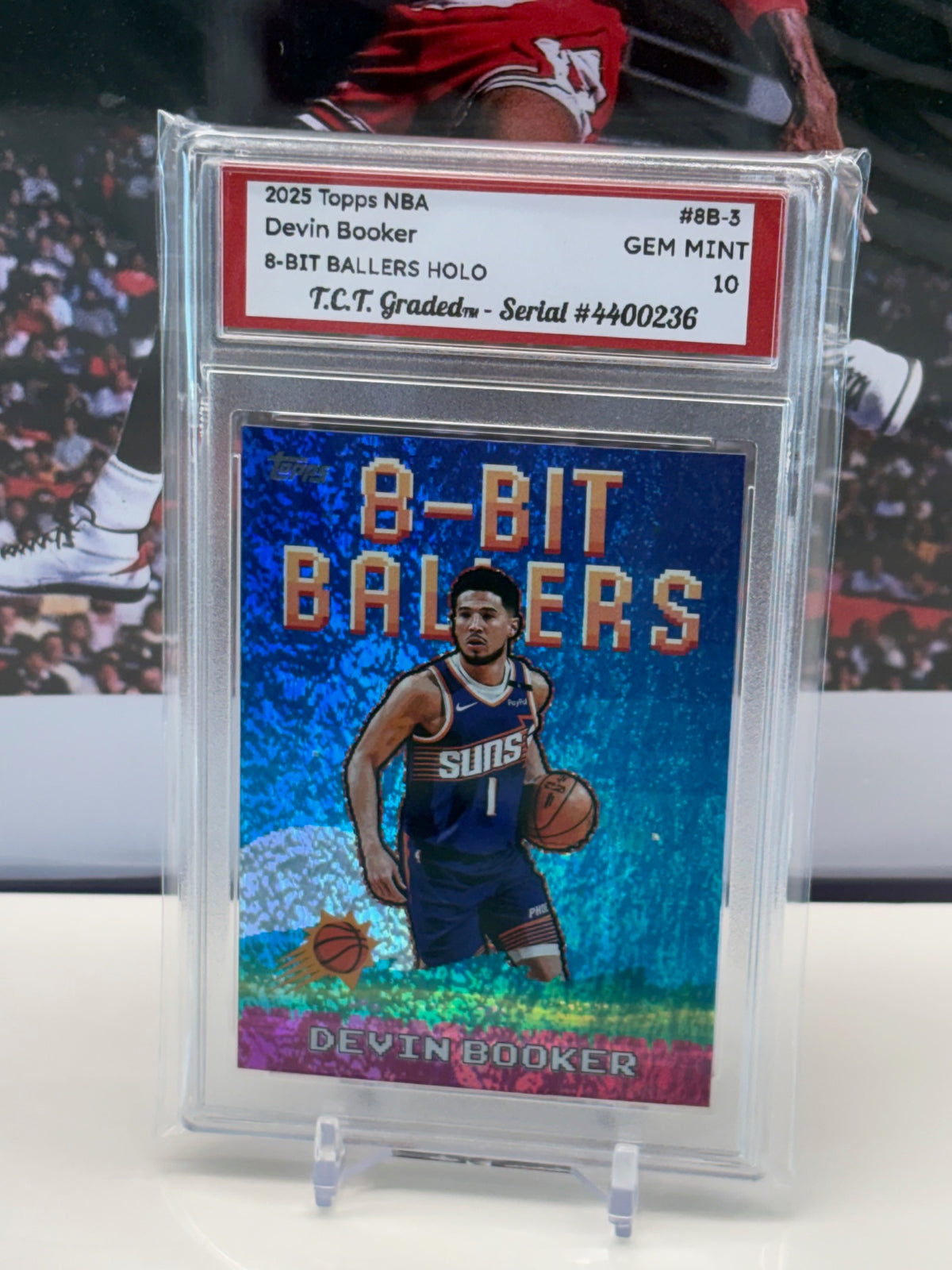 Devin Booker 2025 Topps NBA 8-Bit Ballers #8B-3 T.C.T. Graded(TM) Gem Mint 10 Card stand included