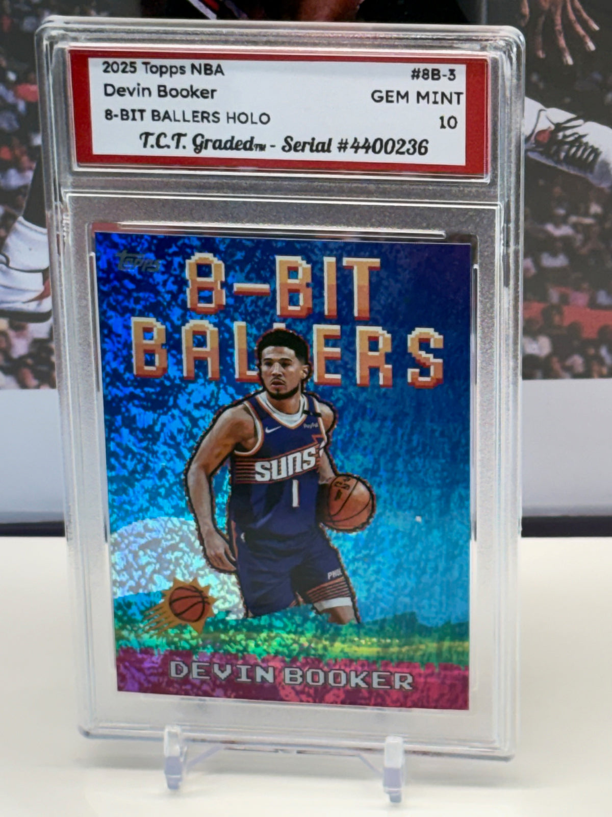 Devin Booker 2025 Topps NBA 8-Bit Ballers #8B-3 T.C.T. Graded(TM) Gem Mint 10 Card stand included