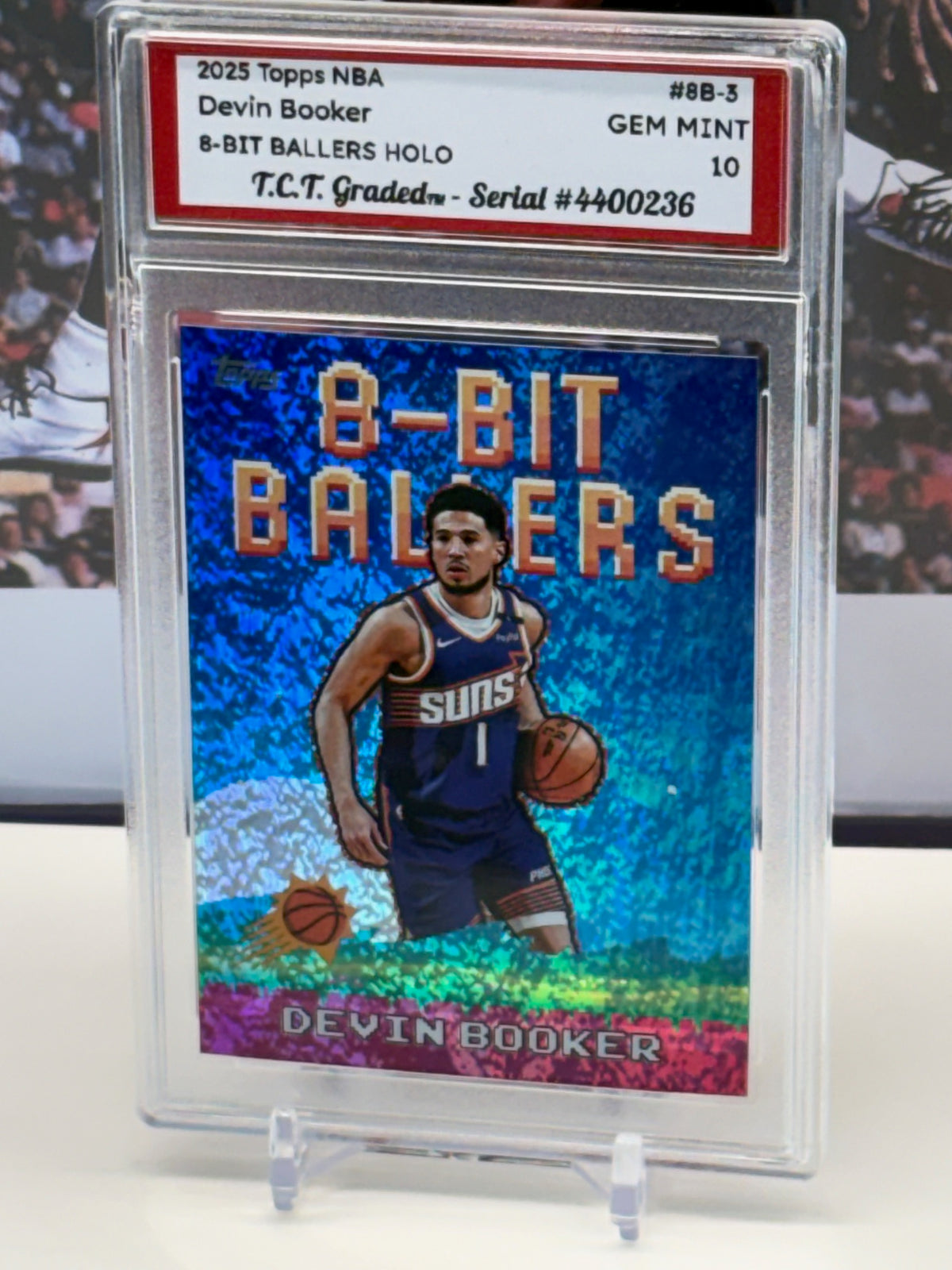 Devin Booker 2025 Topps NBA 8-Bit Ballers #8B-3 T.C.T. Graded(TM) Gem Mint 10 Card stand included