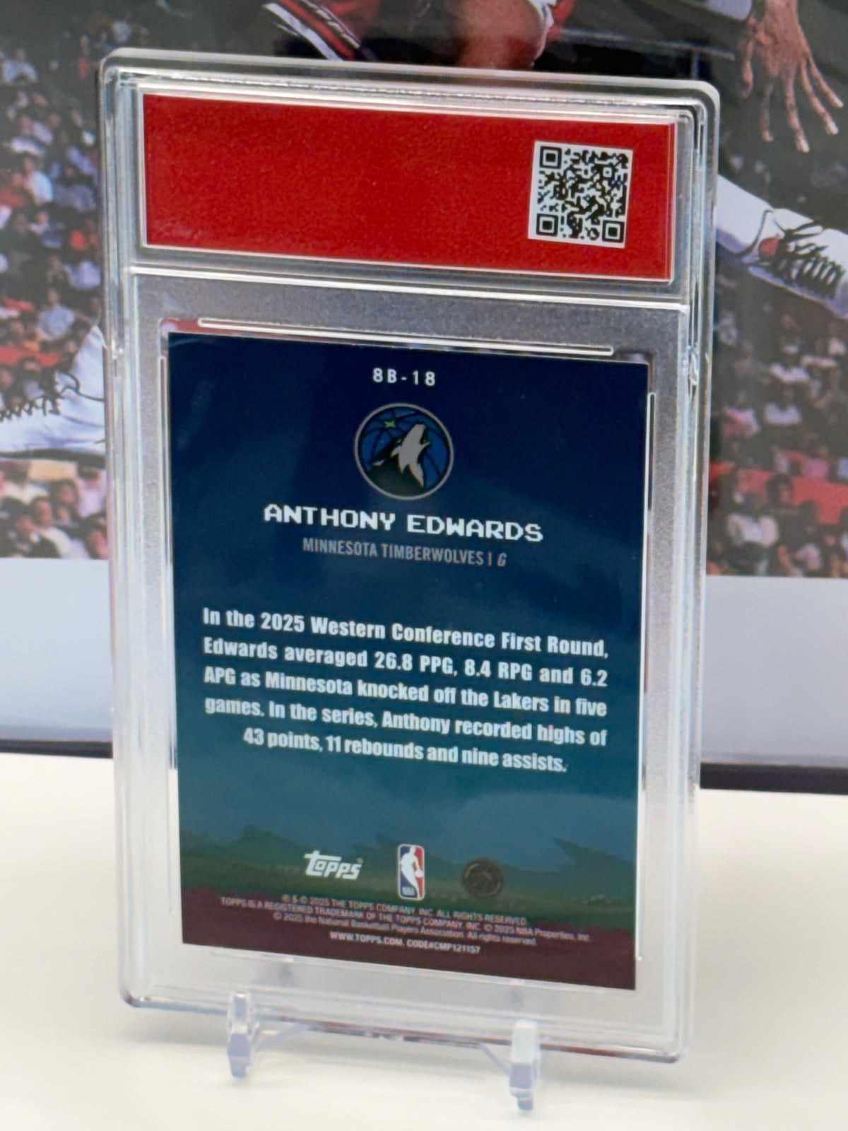 Anthony Edwards 2025 Topps NBA 8-Bit Ballers #8B-18 holo T.C.T. Graded(TM) Gem Mint 10 Card stand included
