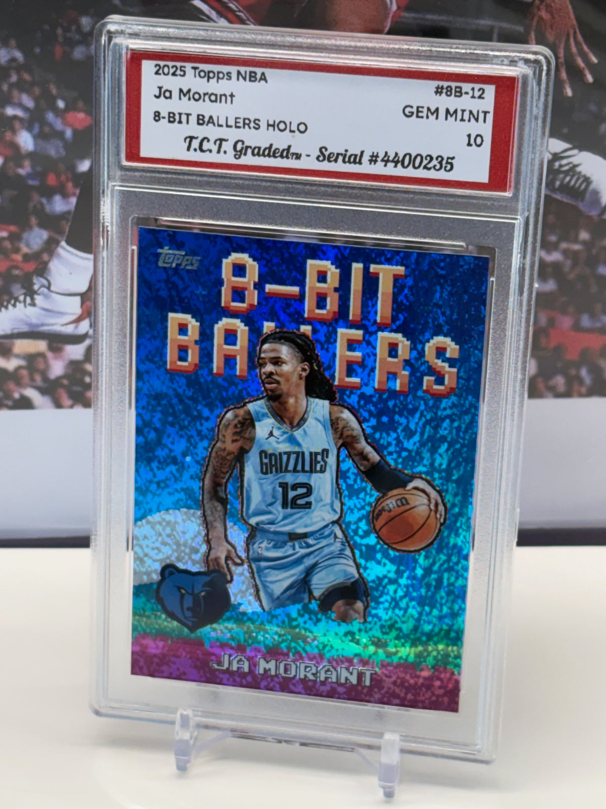 Ja Morant 2025 Topps NBA 8-Bit Ballers #8B-12 holo T.C.T. Graded(TM) Gem Mint 10 Card stand included
