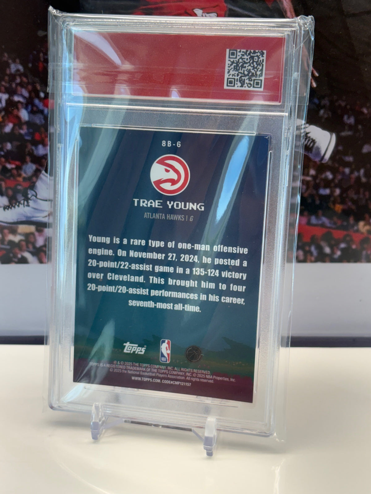 Trae Young 2025 Topps NBA 8-Bit Ballers #8B-6 holo T.C.T. Graded(TM) Gem Mint 10 Card stand included