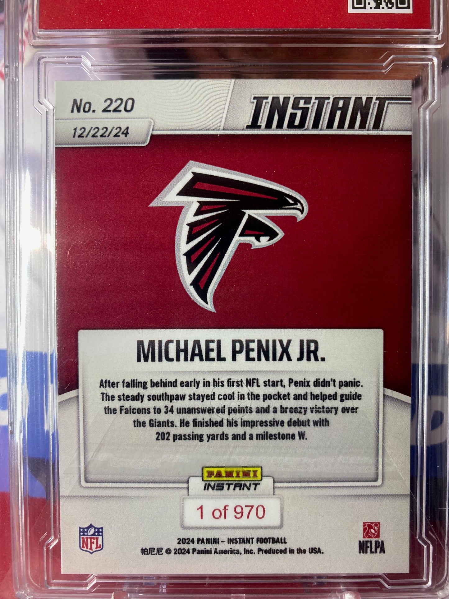 2024 Panini Instant NFL #220 Michael Penix Jr. T.C.T. Graded Gem Mint 10 Penix Precise During First Start