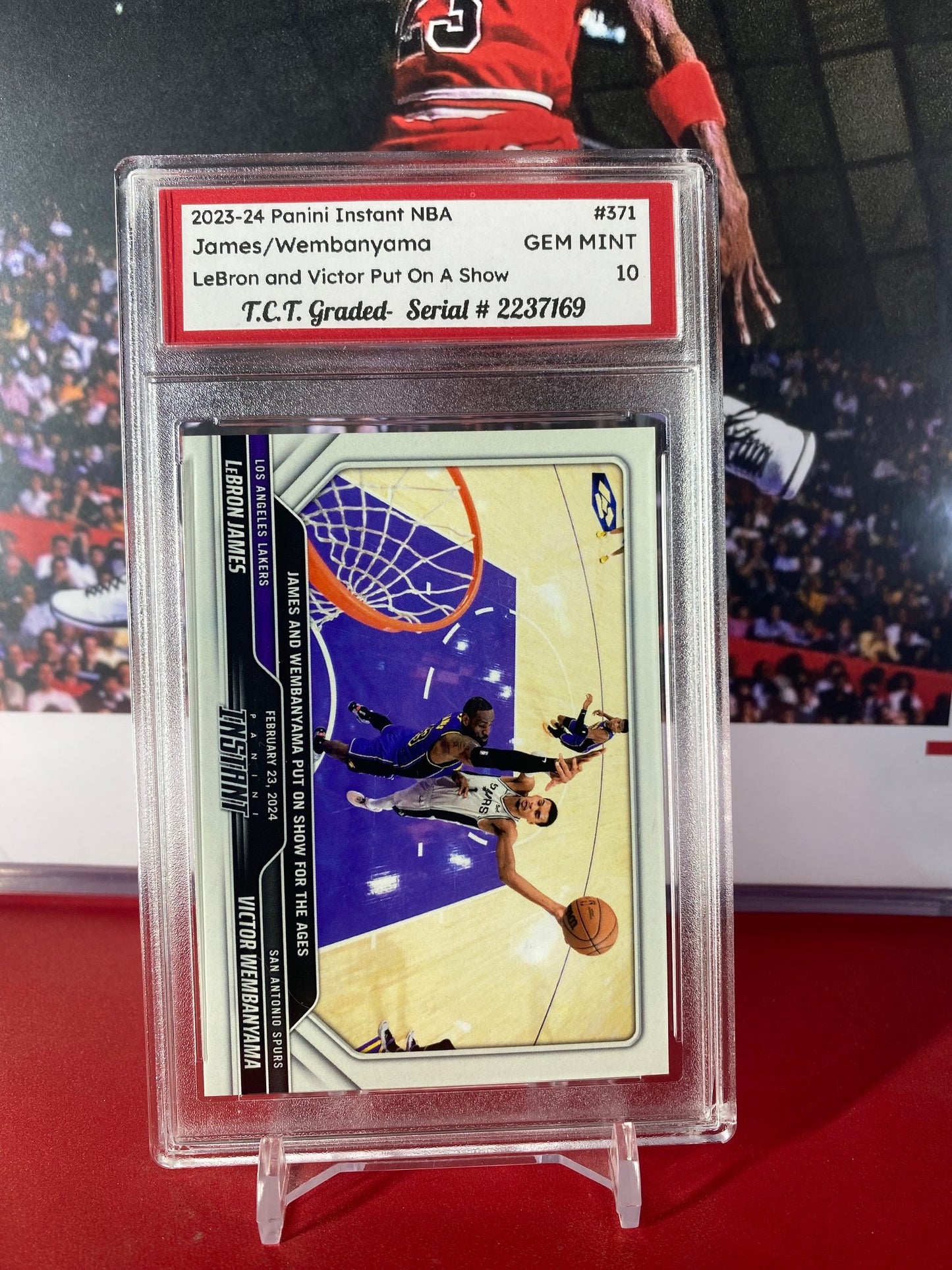 2023-24 Panini Instant NBA #371 LeBron James VS Victor Wembanyama Rookie Card LeBron/Victor Put On A Show T.C.T. Graded Gem Mint 10