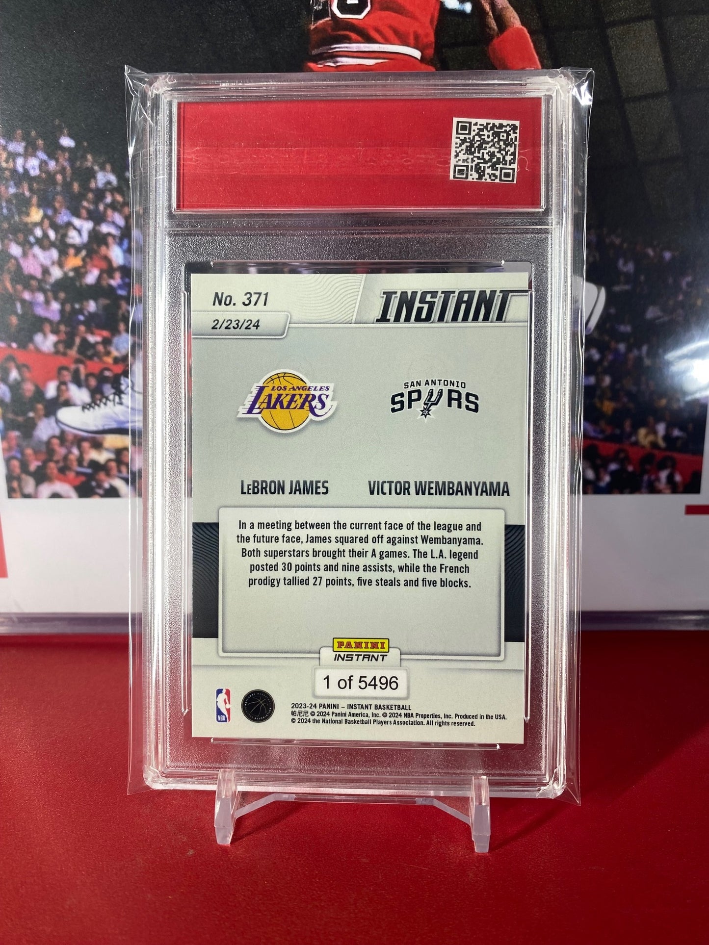 2023-24 Panini Instant NBA #371 LeBron James VS Victor Wembanyama Rookie Card LeBron/Victor Put On A Show T.C.T. Graded Gem Mint 10