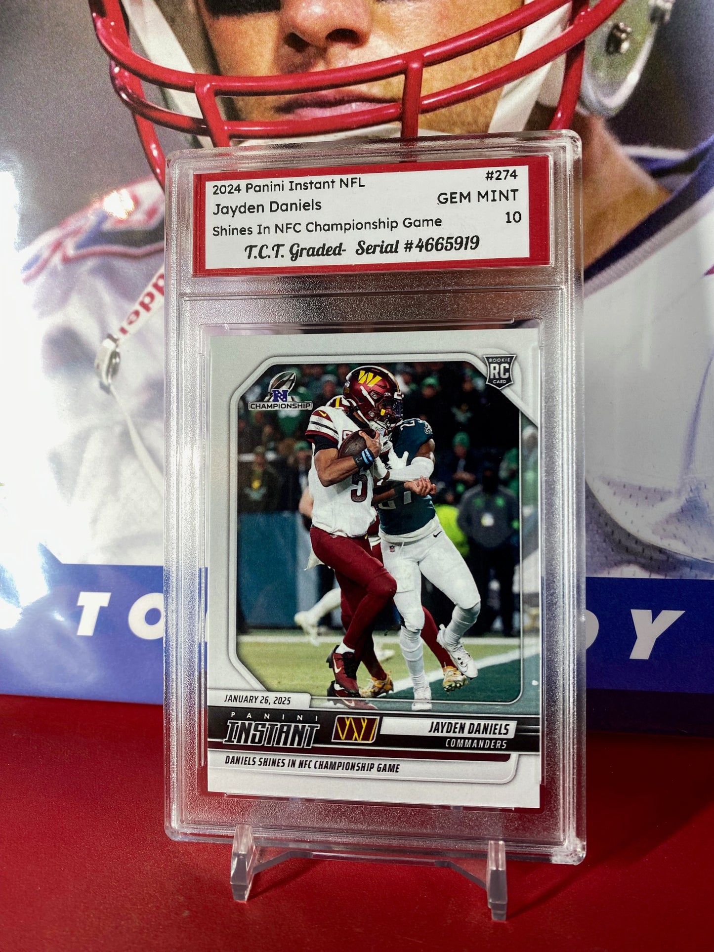 2024 Panini Instant NFL #274 Jayden Daniels Rookie Card Shines In NFC Championship Game T.C.T. Graded Gem Mint 10 Rookie Card