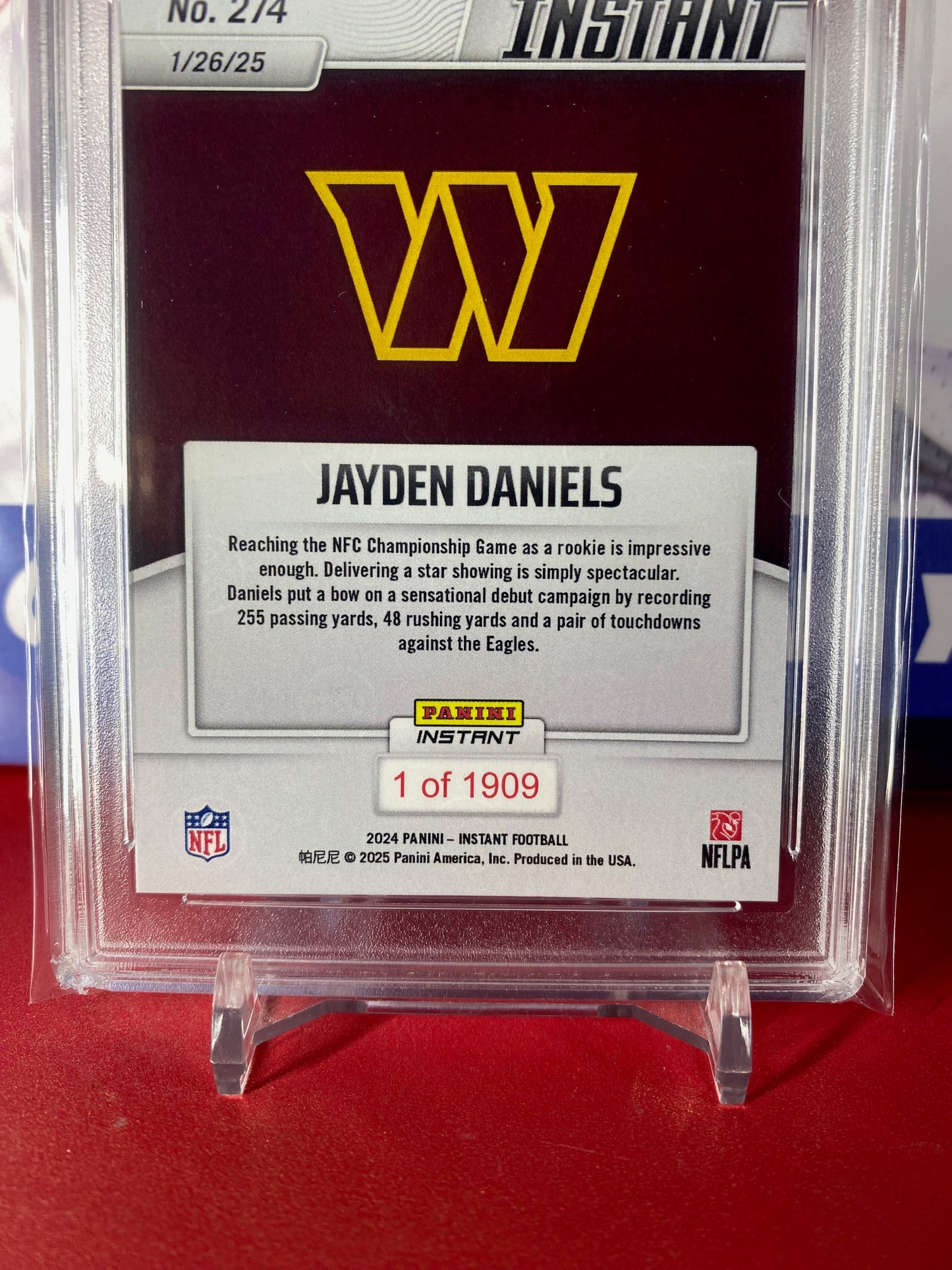 2024 Panini Instant NFL #274 Jayden Daniels Rookie Card Shines In NFC Championship Game T.C.T. Graded Gem Mint 10 Rookie Card