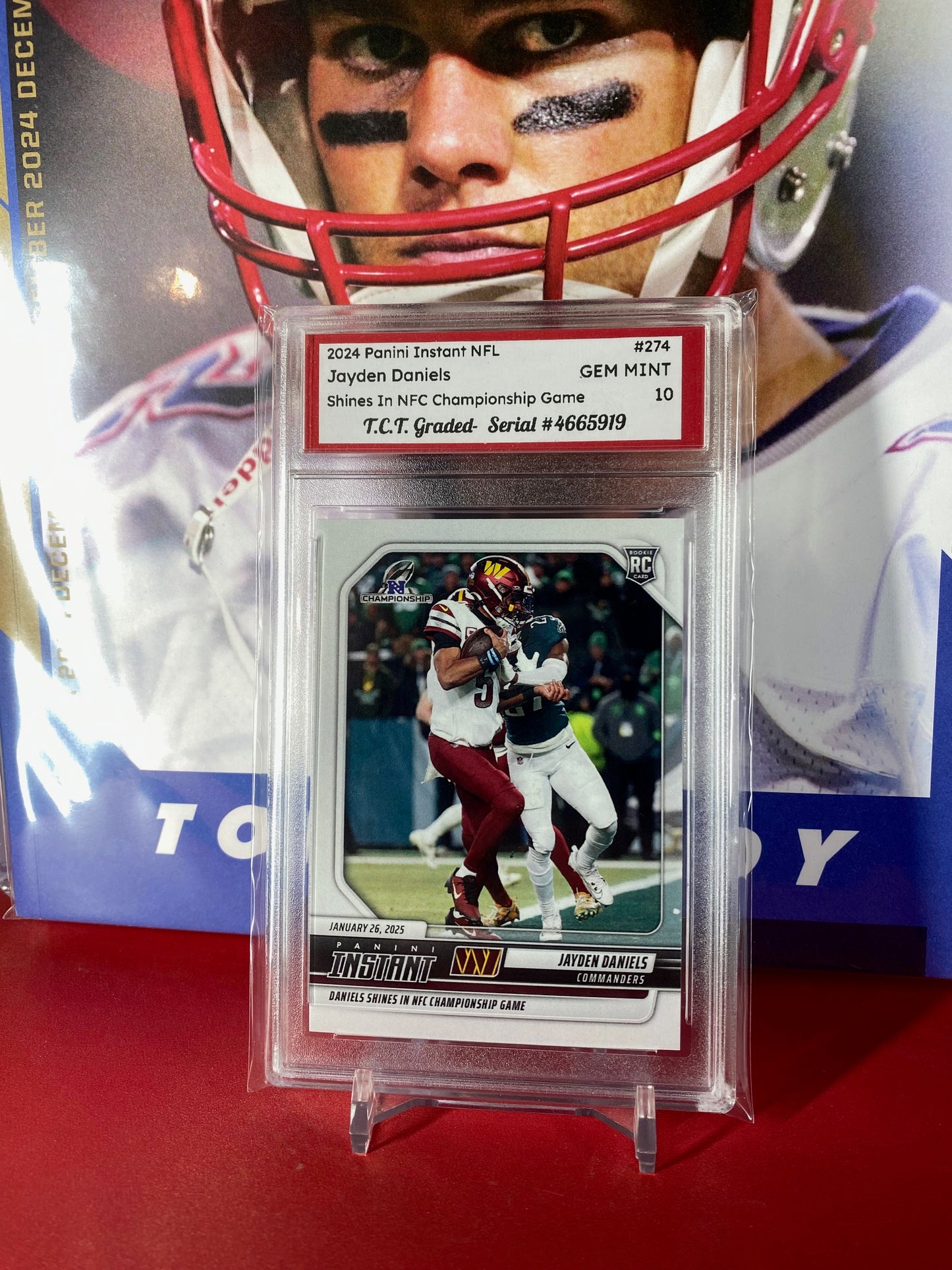 2024 Panini Instant NFL #274 Jayden Daniels Rookie Card Shines In NFC Championship Game T.C.T. Graded Gem Mint 10 Rookie Card