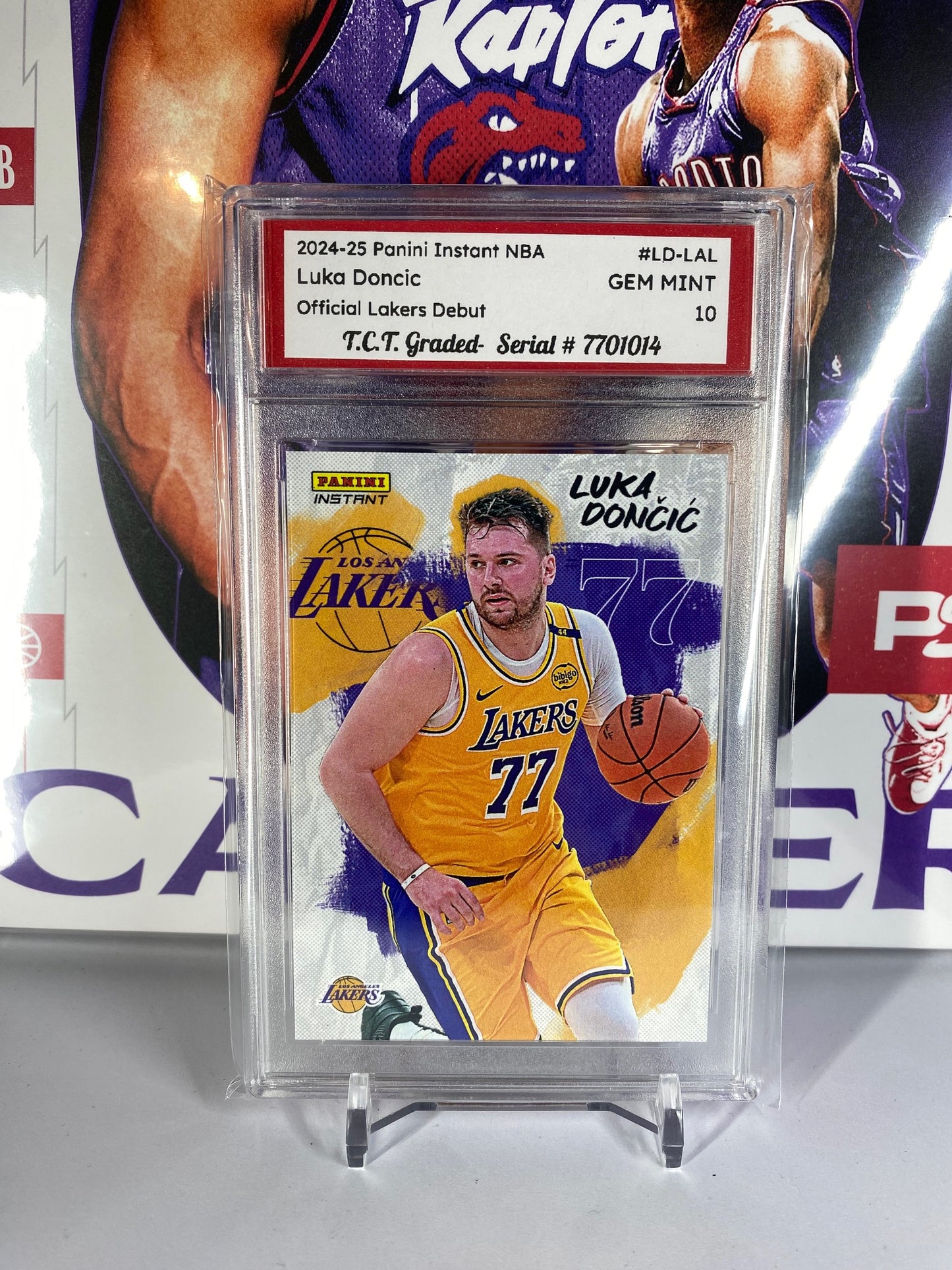 2024-25 Panini Instant NBA #LD-LAL Luka Doncic Official Laker Debut T.C.T. Graded Gem Mint 10 Card stand included