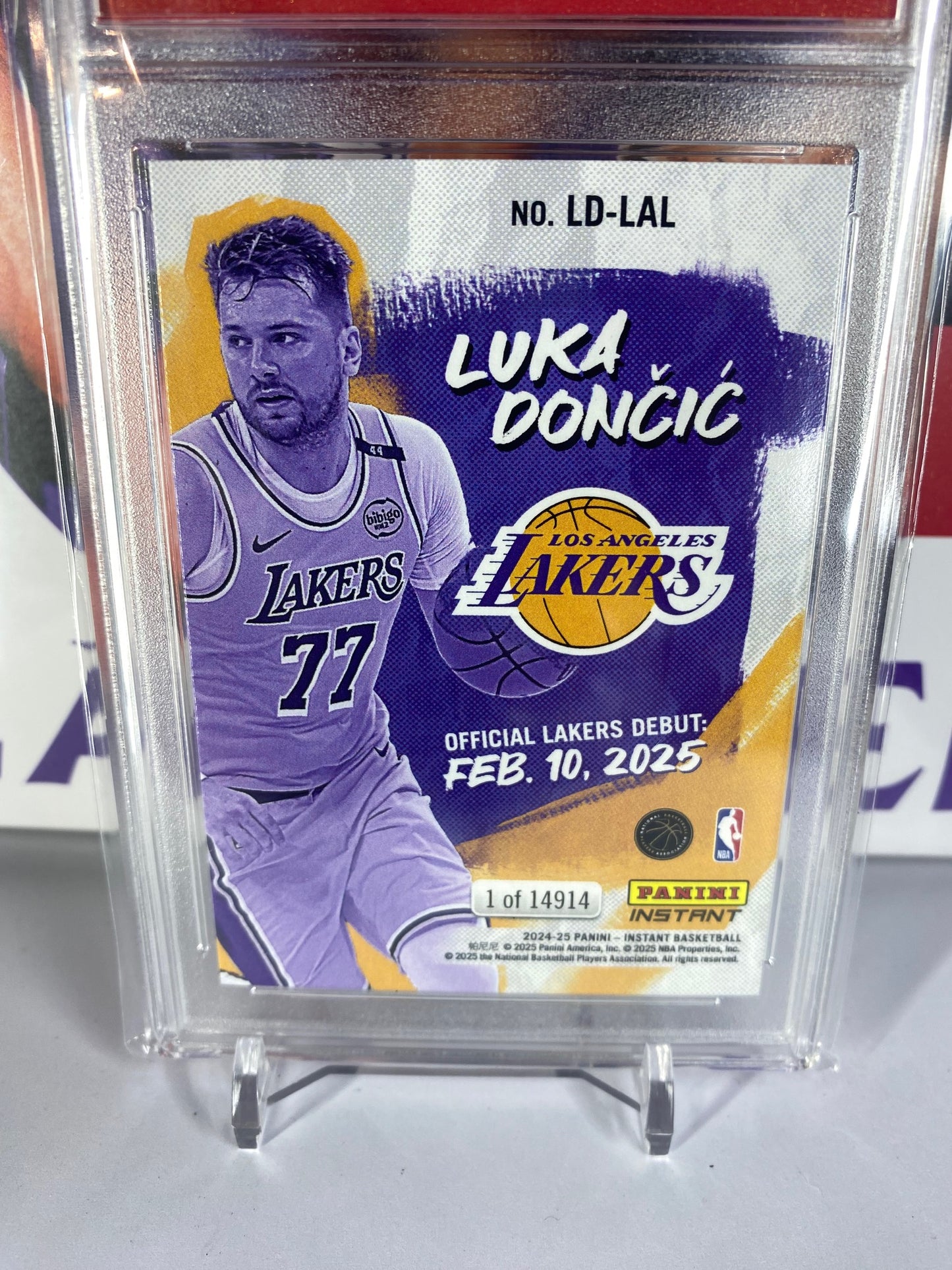 2024-25 Panini Instant NBA #LD-LAL Luka Doncic Official Laker Debut T.C.T. Graded Gem Mint 10 Card stand included