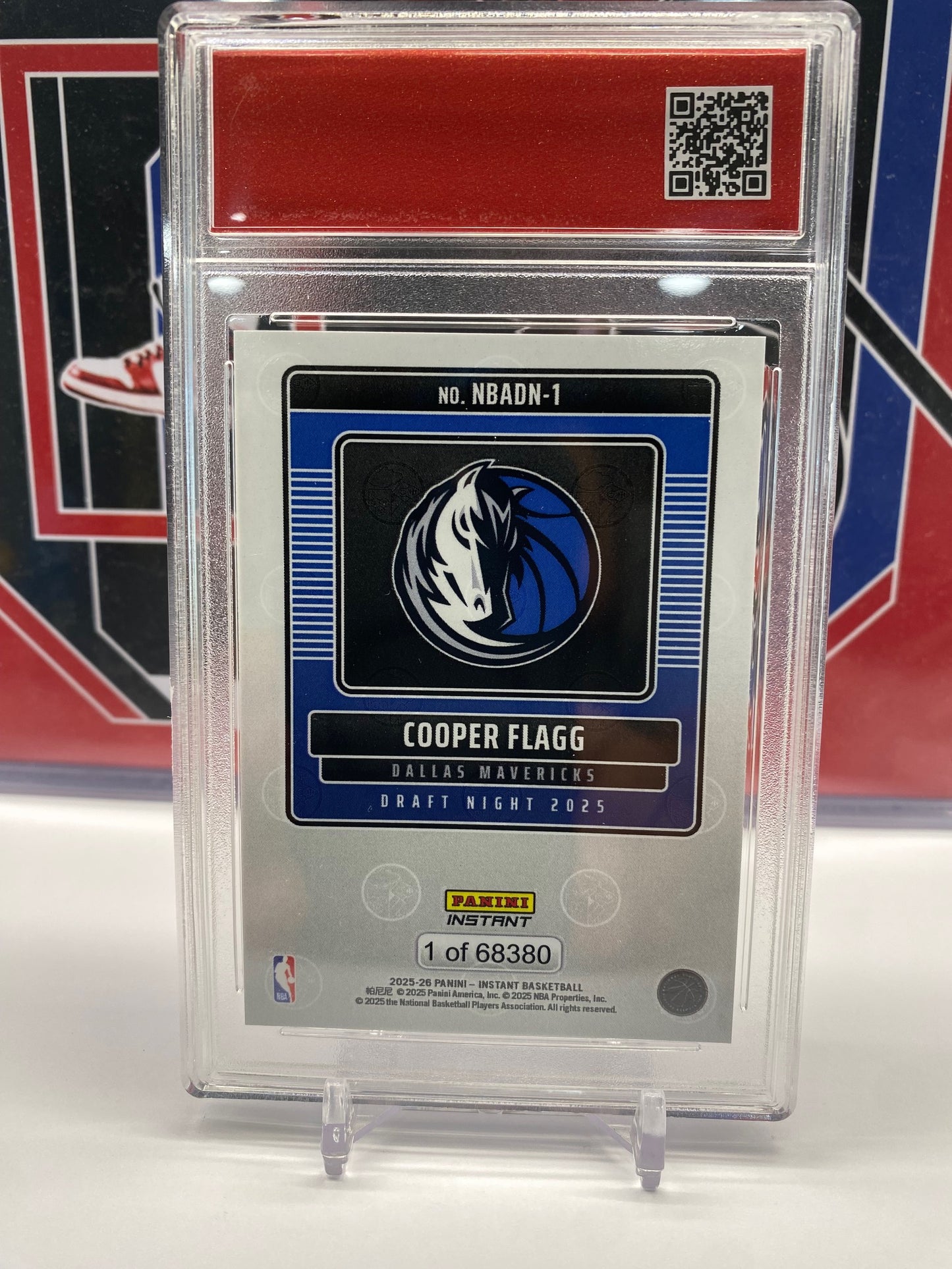 2025 Panini Instant NBA #NBADN-1 Cooper Flagg NBA Draft Night 2025 Pick #1 T.C.T. Graded Gem Mint 10 Card stand included