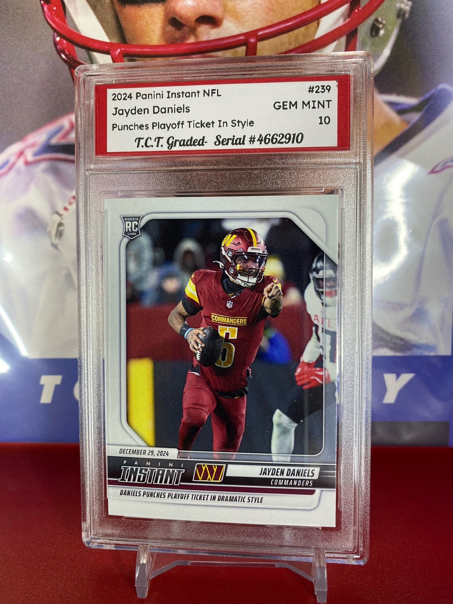 2024 Panini Instant NFL #239 Jayden Daniels Rookie Card T.C.T. Graded Gem Mint 10 Punches Playoff Ticket In Style