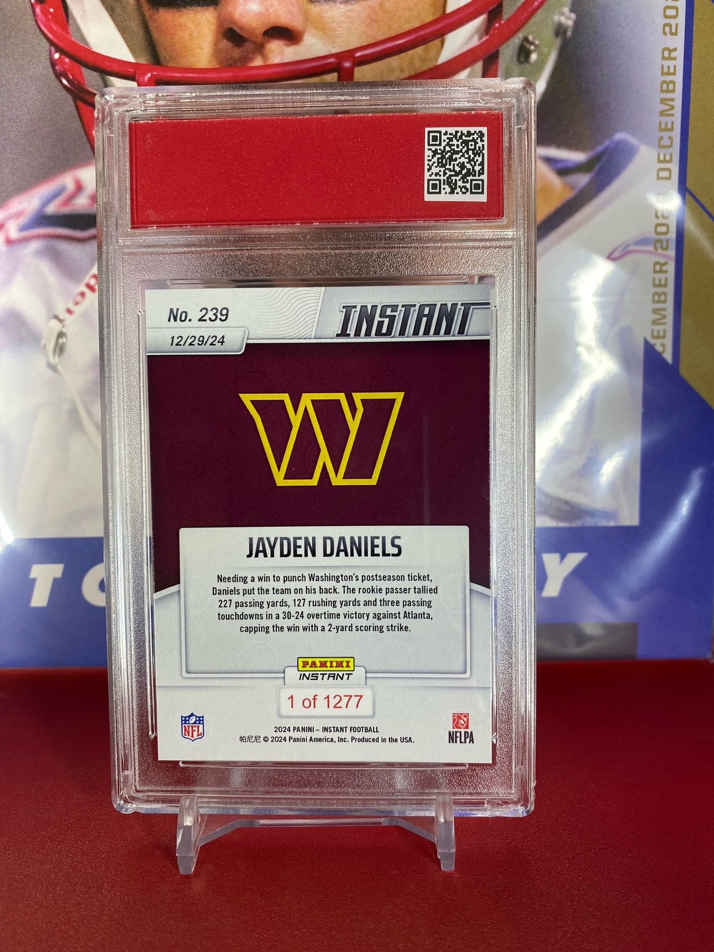 2024 Panini Instant NFL #239 Jayden Daniels Rookie Card T.C.T. Graded Gem Mint 10 Punches Playoff Ticket In Style