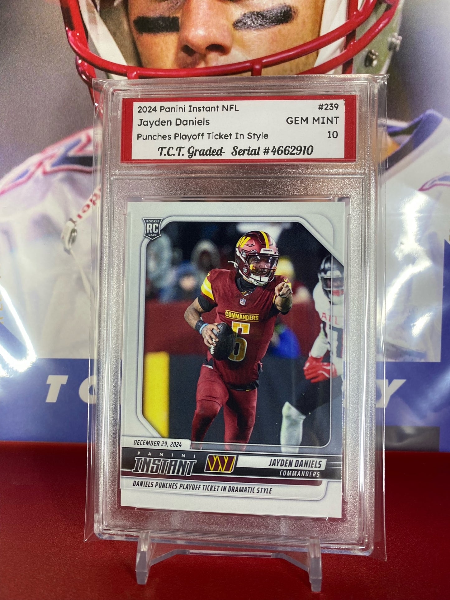 2024 Panini Instant NFL #239 Jayden Daniels Rookie Card T.C.T. Graded Gem Mint 10 Punches Playoff Ticket In Style